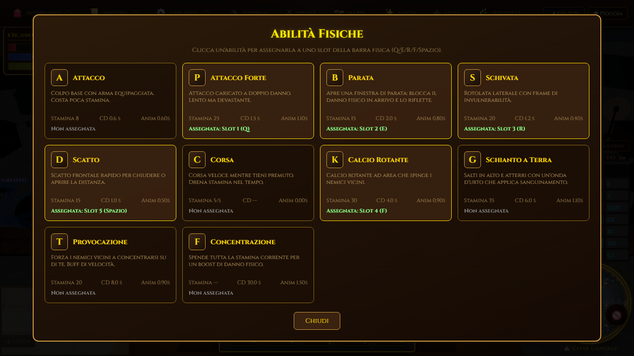 A character in active combat: a physical-ability bar along the bottom, an enemy lit by the impact of a strike, and damage numbers rising from the melee.